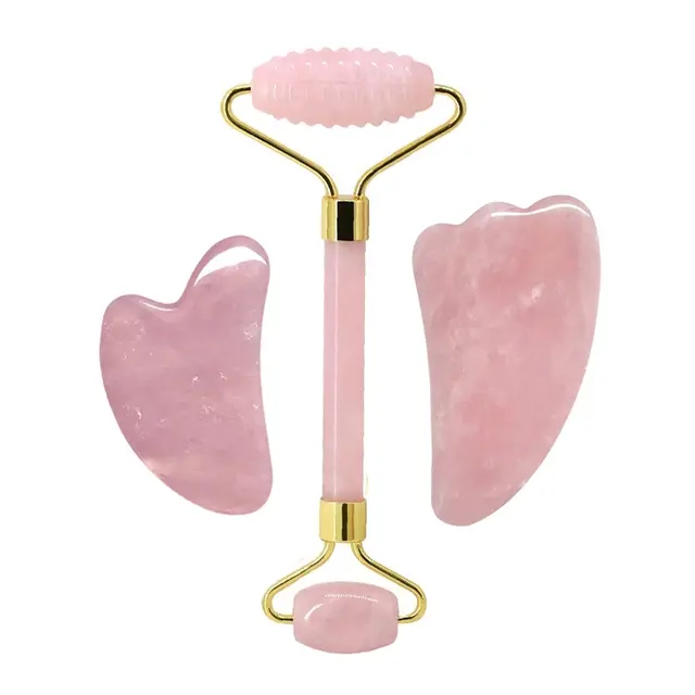 Gua Sha + Rose Quartz Roller Set 4